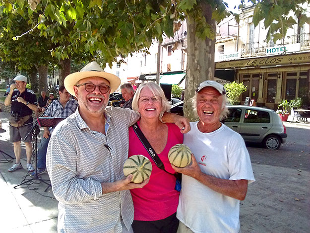 Barbara with Jean-Jacques Prévôt, Bernard Meyssard, and Charentais melons