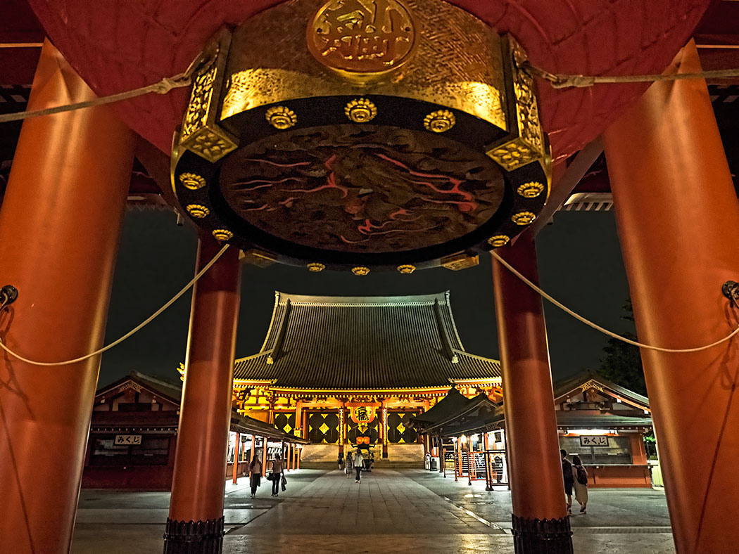 Senso-ji Temple, said to be the heart and soul of Tokyo, Japan, is most spectacular at night