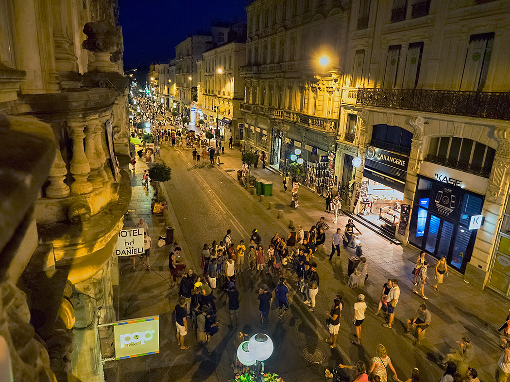 During the month of July the Avignon Theater Festival closes the streets for pedestrian traffic only and visitors from all over the world come to party and attend some of the hundreds of plays and performances offered
