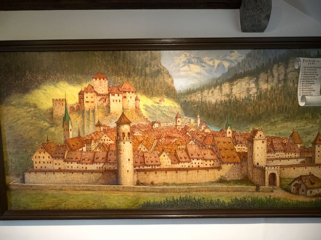 Painting inside the Rathaus (Town Hall) in Feldkirch, Austria, shows the town around 1650