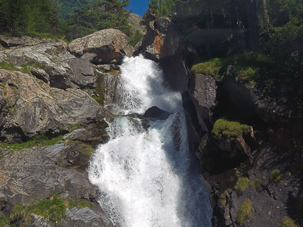 Torrential waterfall, seen as the Bernina Express was descending toward Chur, Switzerlad