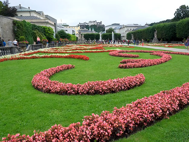 My Get Your Guide day trip from Vienna to Salzburg began at Mirabellgarten, perhaps most famous for the tree-lined boulevard at right, which was used in the film Sound of Music
