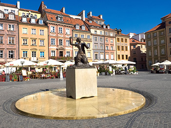 Main Square in Warsaw Old Town, With It's Iconic Dolphin Sculpture