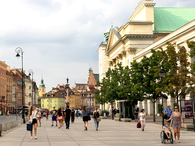 View down Krakowskie Przedmiescie, looking toward Castle Square and the entrance to Stare Miasto, Warsaw's historic Old Town