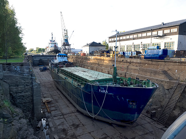 The original shipyard dry dock, built in the mid-18th century, is still functioning at Suomenlinna Fortress