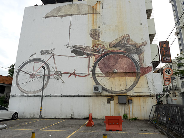 Huge mural on Penang Road, titled "Awaiting Trishaw Peddler"