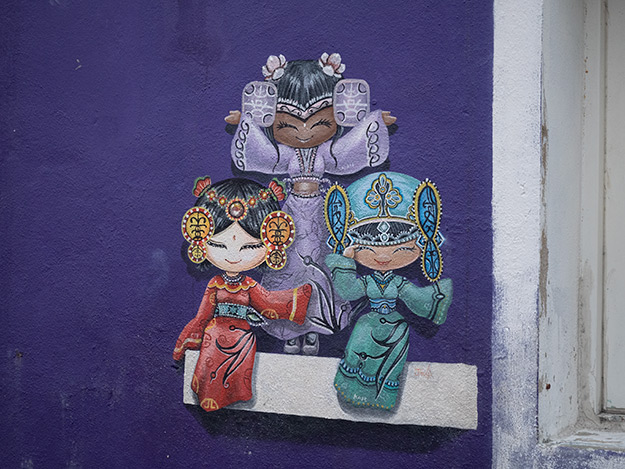 "Three Cultural Girls," on Lorong Soo Hong in George Town, Penang, depicts the three major races in Malaysia