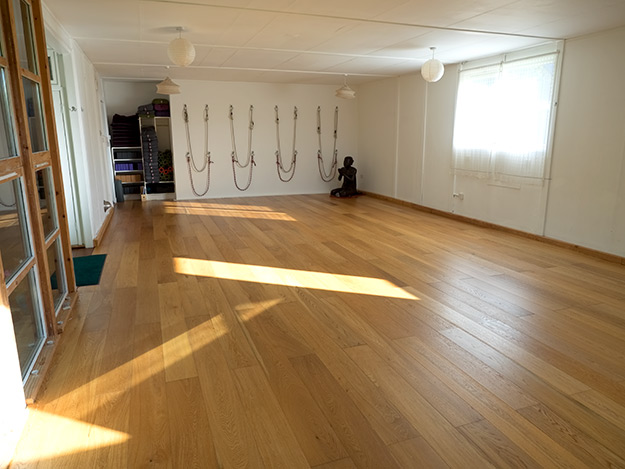 The Yoga studio has under-floor heating and is filled with sunlight