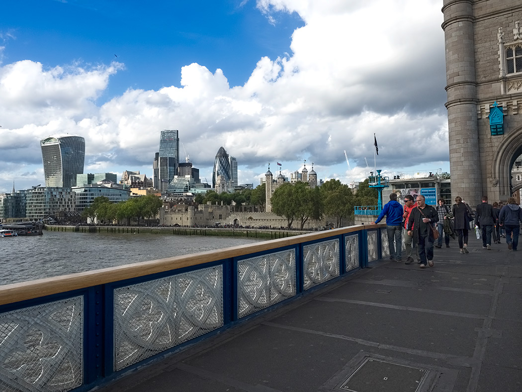 London's financial district and Tower of London, seen from the Tower Bridge