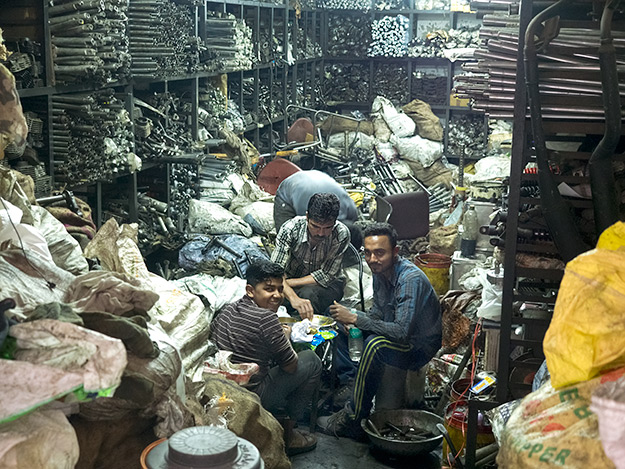 A shop in Old Delhi stuffed with construction materials