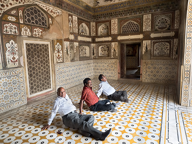The interior of the Baby Taj is covered with Islamic carvings, ceramic designs, and semi-precious stones