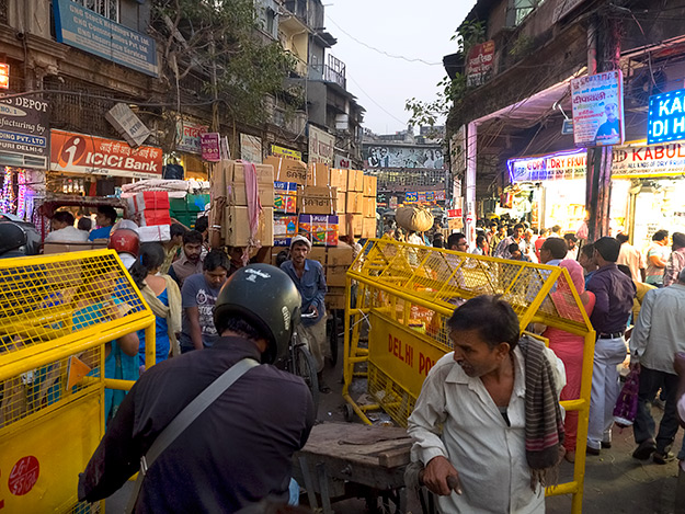 A Gordian traffic knot on a busy street in Old Delhi India