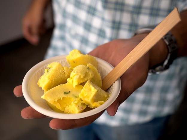 Rabri Kulfi, a traditional Indian ice cream made with saffron and pistachio, in Old Delhi, India