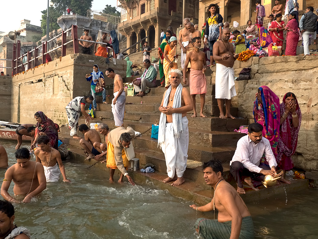 Bathing in the Ganges River in Varanasi, India