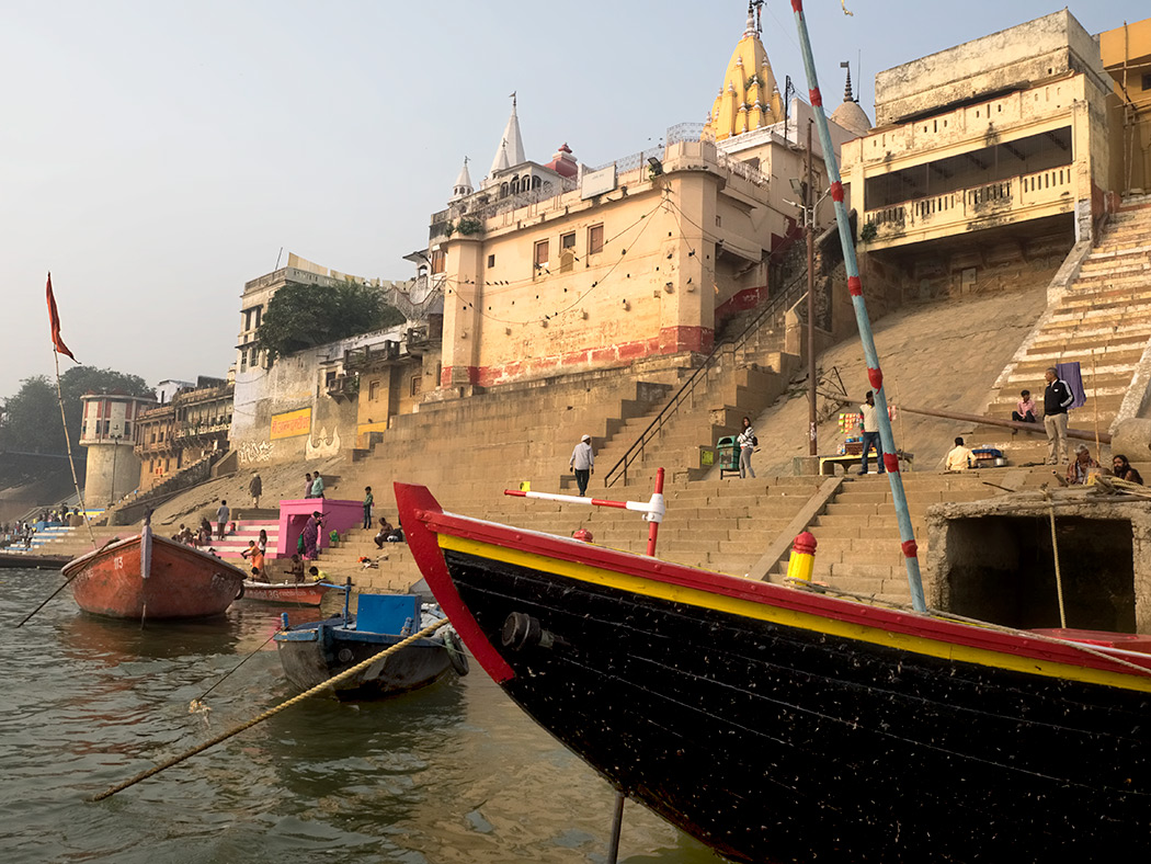 Dawn boat trip down the Ganges River in Varanasi, India