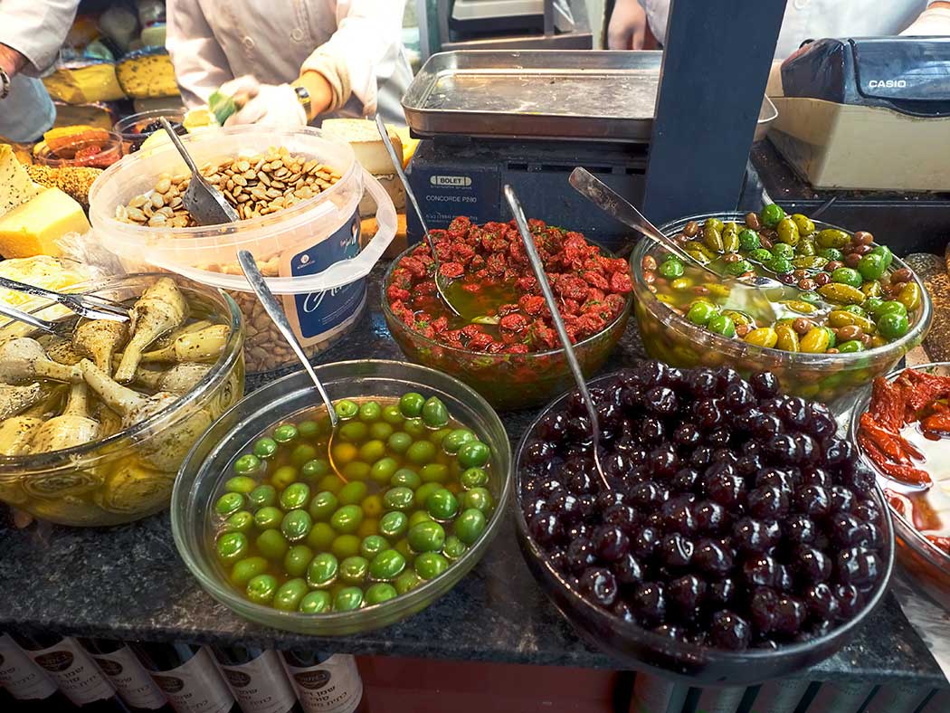 The deli bar at Basher Fromagerie (cheese shop) at Machane Yehuda Market in Jerusalem, Israel