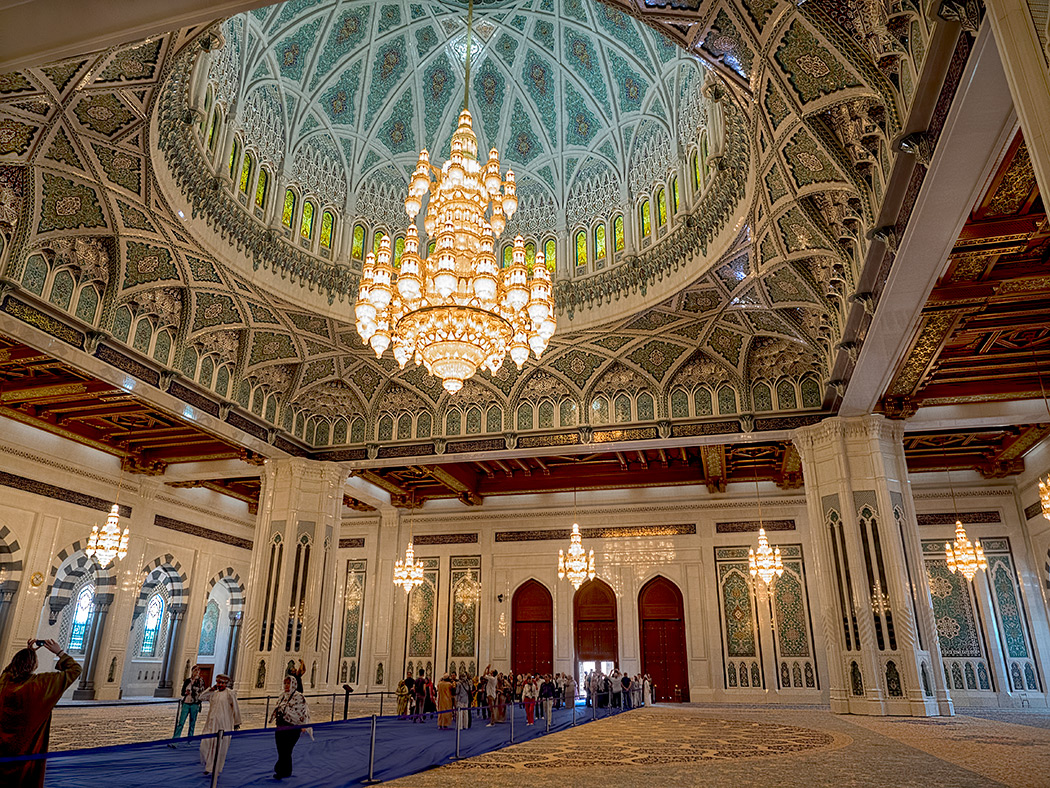 Interior of the Sultan Qaboos Grand Mosque in Muscat, Oman