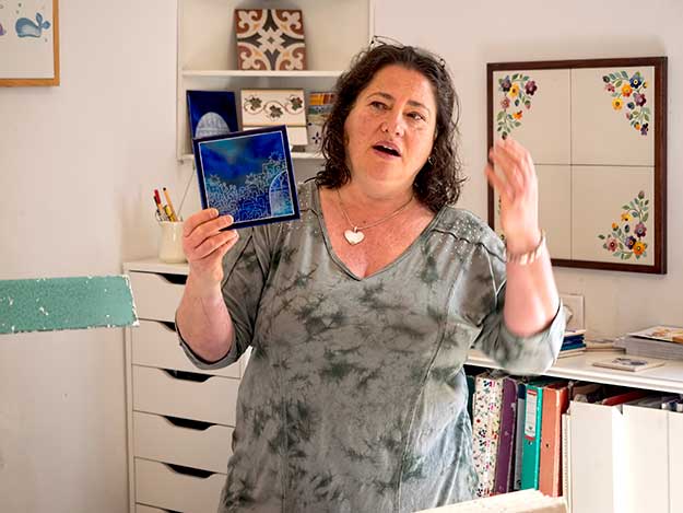 At her gallery in Ein-Kerem, Ruth Havilio displays her beautiful hand-painted tiles