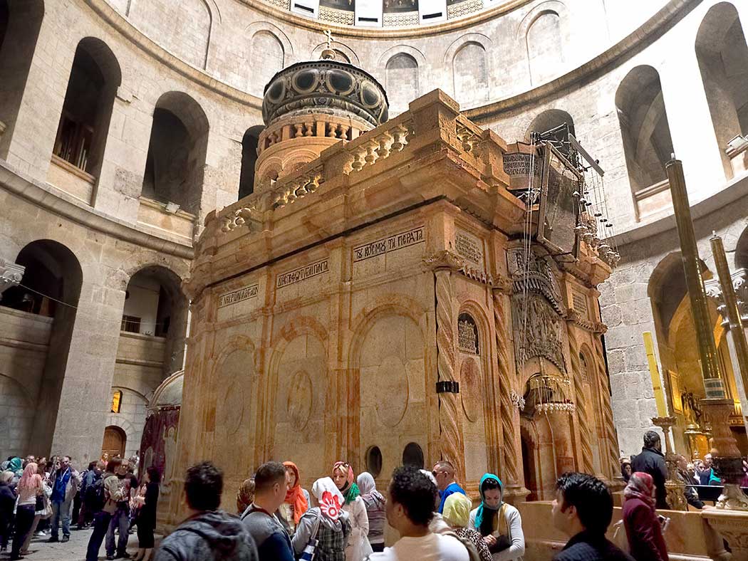 Tomb of Jesus is said to be located inside the Edicule (shrine), which stands in the center of the Church of the Holy Sepulchre in the Old City of Jerusalem