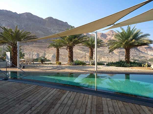 The outdoor fresh water pool at Ein Gedi Spa, an oasis near the Dead Sea in Israel