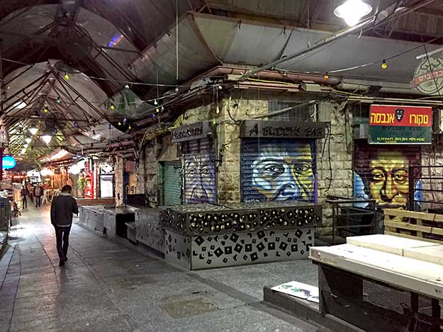 When Machane Yehuda Market closes and the metal doors are rolled down over the shops, the shuk morsha into an Israeli art gallery