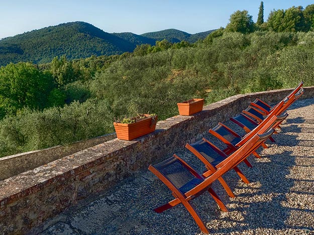 The terrace below Casa Luisa is the perfect spot to relax and enjoy the gorgeous view of the Tuscan hills