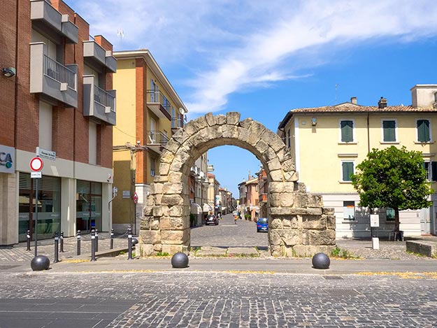Rimini, Italy, perhaps best known for its beaches on the Adriatic, is also rife with history. This ancient Montanara Gate in Rimini city center marked one end of the street leading to what was the town's Roman Forum
