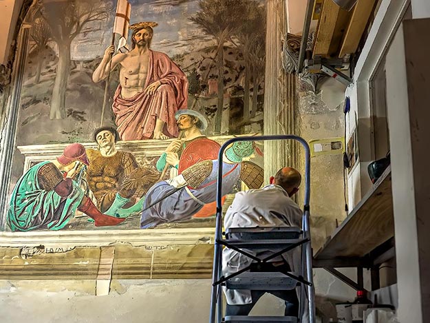 A Piero della Francesca painting is being restored in Sansepolcro, Italy, the home town of the famous Renaissance artist