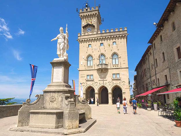 Liberty Square in San Marino. Not only is the Republic of San Marino one of the tiniest countries in the world, it is completely surrounded by Italy