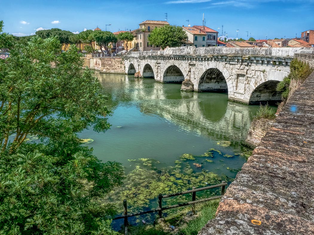 Construction on Il Ponte di Tiberio (Tiberius Bridge) in Rimini, Italy, was begun in A.D. 14, during the reign of Roman Emperor Augustus. However, by the time it was completed in A.D. 21, Tiberius was Emperor, thus its name.