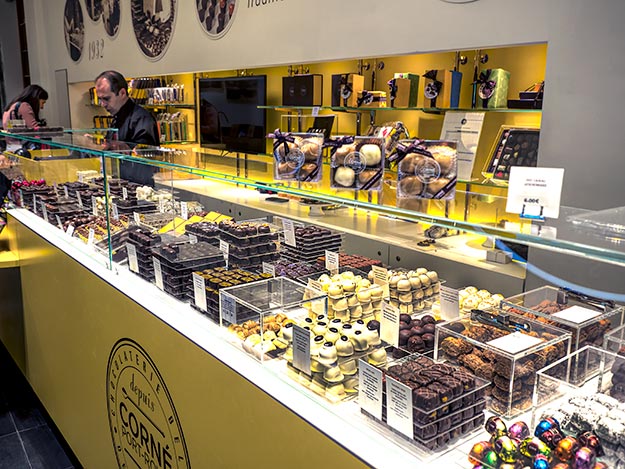 The mind-boggling display case at Corne Port-Royal chocolatier