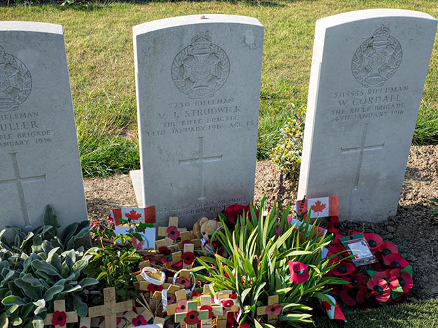 Grave of the youngest boy to lose his life during WW1, at Essex Farm Commonwealth Forces Cemetery in Flanders, Belgium