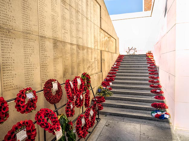 Wreaths of remembrance are laid at Menin Gate in Ypres, Belgium during the Last Post Ceremony, held every evening at 7 p.m.
