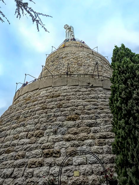 Climbing to the top of the Shrine of Our Lady of Lebanon, a shrine to Mother Mary in Harissa, Lebanon