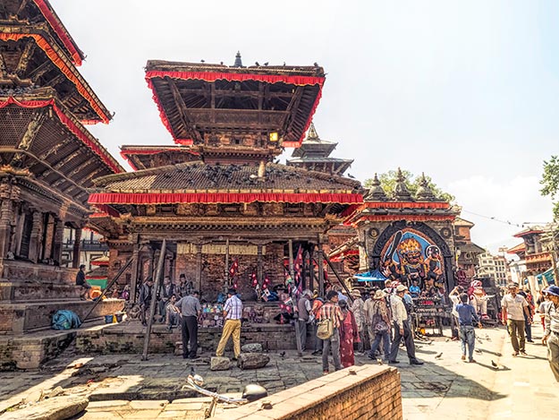 Progress on temple restorations in Nepal, like these at Basantapur Durbar Square in Kathmandu, has been excruciatingly slow