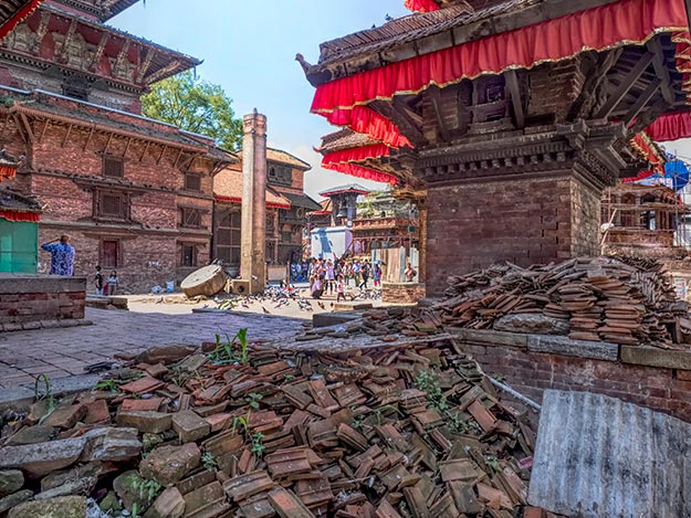 Nealy three years after the earthquake, rubble still lies in heaps at Basantapur Durbar Square in Kathmandu