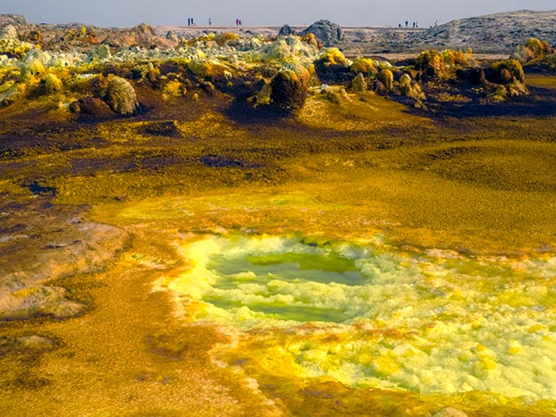 Crazy multi-color ponds in the sulfur deposits of Dallol's hydro-geothermal deposits