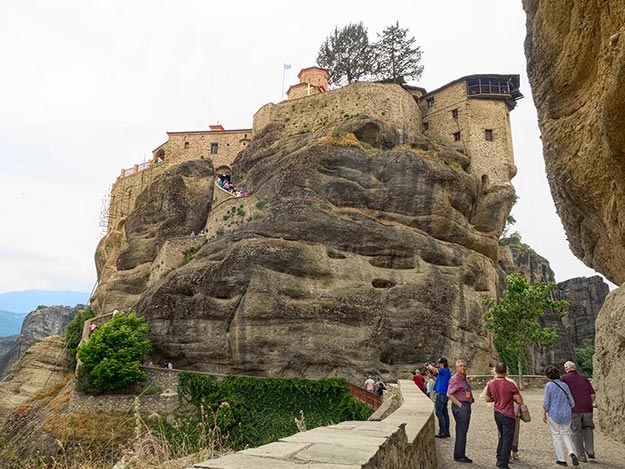 Walking up the stairway to the Holy Monastery of Varlaam in Meteora, Greece