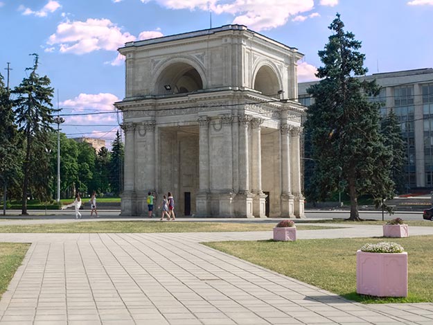 Triumphal Arch in the city center of Chisinau, Moldova