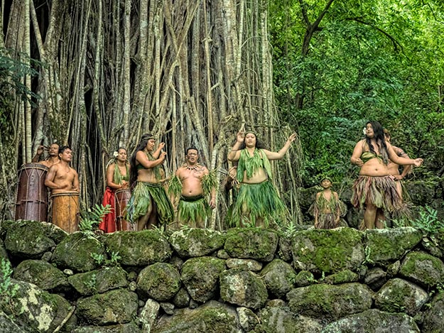 One of the best experiences on my French Polynesia cruise, traditional dancers perform the Pig Dance in front of a giant Banyan tree on the island of Nuku-Hiva