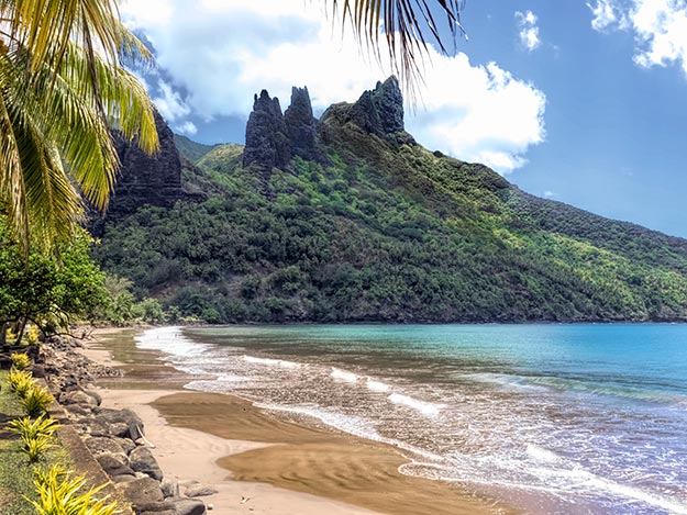 Stunning view in the village of Hatiheu on the Marquesan island of Nuku-Hiva