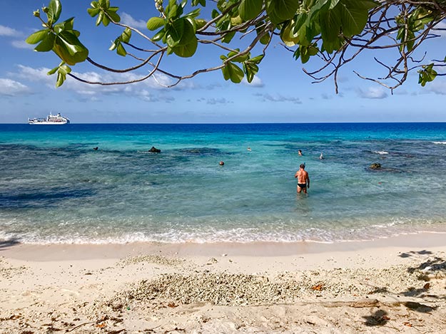 Public beach in the village of Ohotu on Rangiroa Island, in the Tuamotu Archipelago of French Polynesia