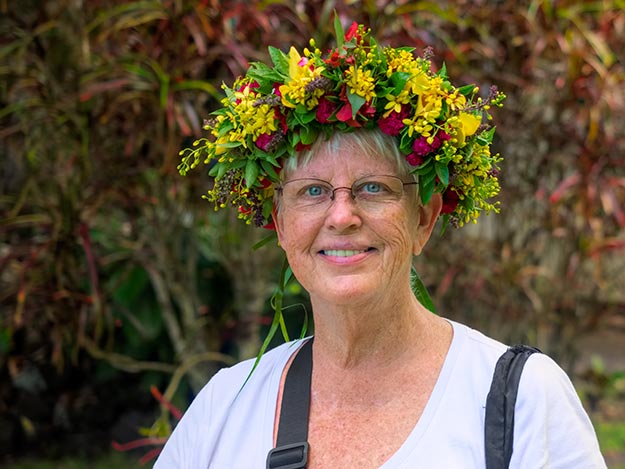 Me, wearing the "umu hei" given to me by a local mama on Fatu Hiva