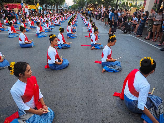 Dancers stretch as far as the eye can see at Loy Krathong Festival in Chiang Mai, Thailand
