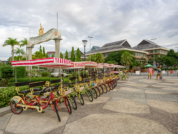 Bicycle surreys for rent in the center of Bandar Seri Begawan, the capital of Brunei