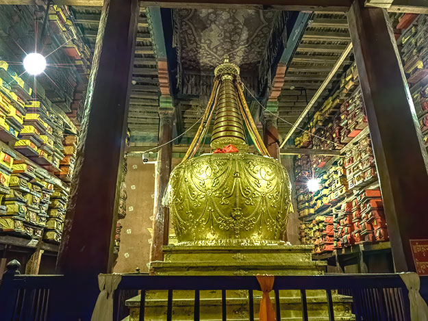 Golden Stupa inside Palkor Choeda Monastery in Gyantse is said to hold a relic of the mother of the founder of the monastery