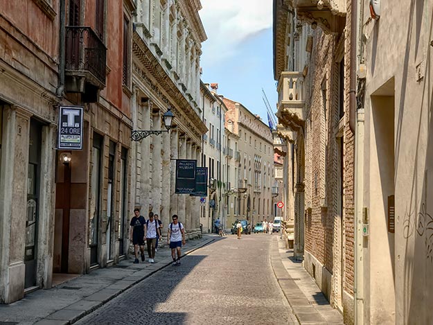 Street scene in Vicenza Italy with Palazzo Barbarano Palladio Museum