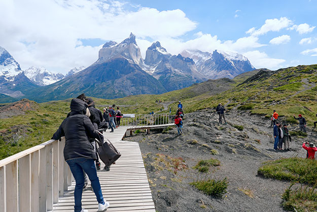 Our tour group braved howling winds to see the Salto Grande Waterfall and the gorgeous Cuernos del Paine (Horns of Paine)