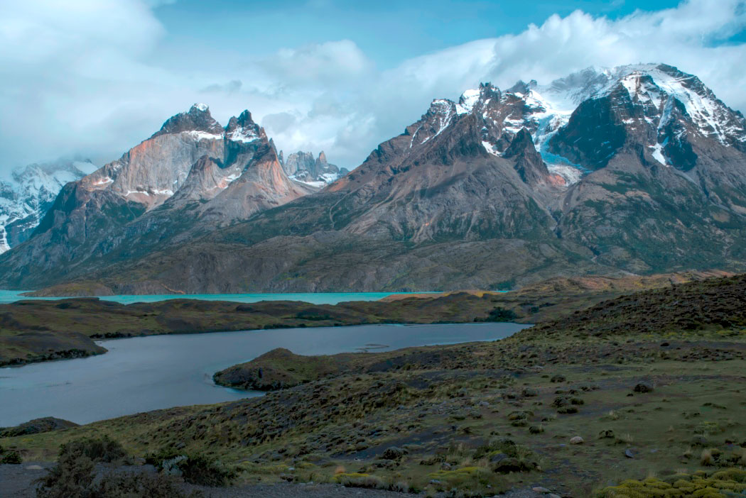 Lago Nordenskjold in Torres del Paine, Chile iridscent mountains and lakes in Torres del Paine National Park in Patagonia Chile