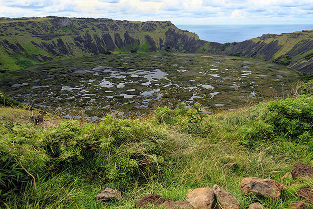 Caldera inside the extinct Rano Kau volcano was likely the only source of water for the ceremonial Bird Man village of Orongo